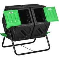 OUTSUNNY 130L Compost Bin Dual Chamber Rotating Composter w/ Ventilation Holes in Green