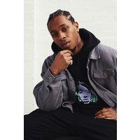 Liquor n Poker Men's Dusty Grey Utility Oversized Denim Jacket | Size: Small