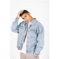 Liquor n Poker Men's Oversized Boxy Denim Jacket In Vintage Stonewash in Blue | Size: Small