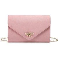 JFY Women's Bee Lock Clasp Suede Clutch Bag in Pink