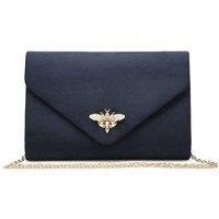 JFY Women's Bee Lock Clasp Suede Clutch Bag in Navy