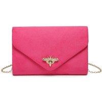 JFY Women's Bee Lock Clasp Suede Clutch Bag in Fuchsia