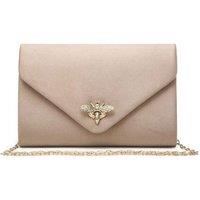 JFY Women's Bee Lock Clasp Suede Clutch Bag in Nude