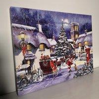 Samuel Alexander 40 x 30cm Battery Operated Light up Fibre Optic Santa & Village Christmas Wall Canvas | Size: 40 x 30 cm