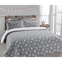 Velosso Teddy Stars Warm & Cosy Duvet Cover & Pillowcase Set in Silver | Size: King