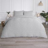 OHS Luxury Seersucker Duvet Cover Set Geo Pillowcase Quilt in Grey | Size: King
