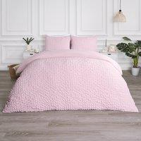 OHS Luxury Seersucker Duvet Cover Set Geo Pillowcase Quilt in Light Pink | Size: Double