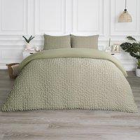 OHS Luxury Seersucker Duvet Cover Set Geo Pillowcase Quilt in Light Green | Size: King