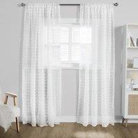 OHS Tufted Pompom Voile Net Curtain Pair Window Panels Slot Top Set in White | Size: 140 cm width x 220 cm drop