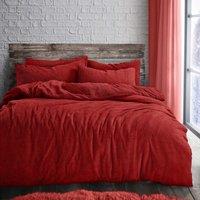 Velosso Plain Teddy Warm & Cosy Duvet Cover & Pillowcase Set in Red | Size: Super King