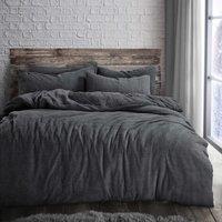Velosso Plain Teddy Warm & Cosy Duvet Cover & Pillowcase Set in Charcoal | Size: King