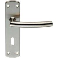 Loops Curved Bar Lever Door Handle on Lock Backplate 172 x 44mm Satin Steel in Metallics