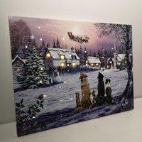 Samuel Alexander 40 x 30cm Battery Operated Light up Fibre Optic Dogs Watching Santa Christmas Wall Canvas | Size: 40 x 30 cm