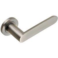 Loops PAIR Flat Faced Straight Handle on Round Rose Concealed Fix Satin Steel in Metallics