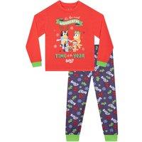 Bluey Girl's And Bingo Christmas Pyjamas in Red | Size: 18-24 m