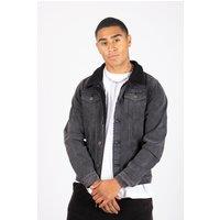 Liquor n Poker Men's Norton Slim Fit Denim Jacket With Borg Collar In Washed Black | Size: Large