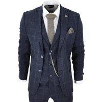Infinity Leather Men's 3 Piece Wool Suit Tweed Check Peaky Blinders 1920 Gatsby Formal in Navy | Size: 38R
