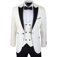 Infinity Leather Men's Tuxedo Blazer Waistcoat Brocade Ivory Satin Paisley Dinner Jacket in Cream | Size: 42R