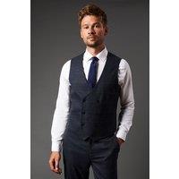 Burton Men's Navy Slim Fit Tweed Look Check Waistcoat | Size: 2XL