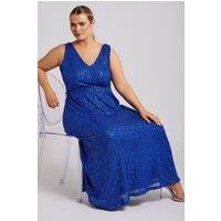 Yours Women's Sequin V-Neck Maxi Dress in Blue | Size: 22