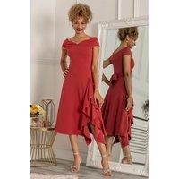 Jolie Moi Women's Desiree Frill Fit & Flare Dress in Dark Red | Size: 12
