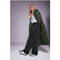 PixieGirl Women's Petite Padded Maxi Coat in Green | Size: 16