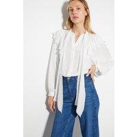 Monsoon Women's Cassie Broderie Frill Tie-Neck Blouse Ivory | Size: XL