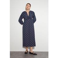 Monsoon Women's Frankie Tie Front Check Print Maxi Dress in Blue | Size: Small