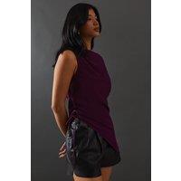 Warehouse Women's Chiffon Lace Up Detail Slash Neck Top in Purple | Size: 10