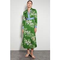 Monsoon Women's Jennifer Long Sleeve Floral Print Midi Dress in Green | Size: 8