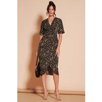 Jolie Moi Women's Print Twist Front Tulip Midi Dress in Black | Size: 8