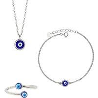 Harfi Women's Evil Eye Sterling Silver Necklace Bracelet & Ring Gift Set For Her in Gold