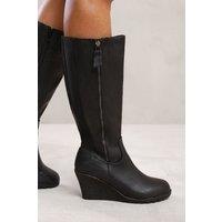 Where's That From Women's 'Effie' Wedge Heel Mid Calf High Boots With Side Zip in Black | Size: 6