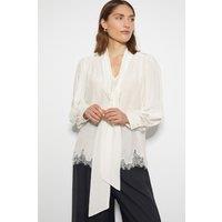 Monsoon Women's Reece Lacy Pussybow Blouse in Ivory | Size: 8