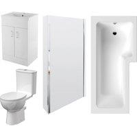 Balterley L Shape Square Bath, Screen & Panel Bathroom Suite, Vanity & Toilet in White