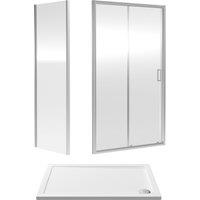 Balterley Ruwa Sliding Shower Suite: 6mm Glass Tray Door Panel 1200x760mm Chrome in Silver