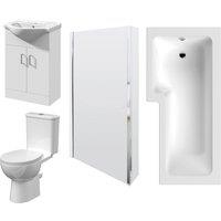 Balterley L Shape Square Bath, Screen & Panel Bathroom Suite, Vanity & Toilet in White
