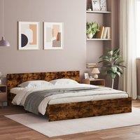 Berkfield Home Bed Frame with LED without Mattress Smoked Oak 200x200 cm in Brown