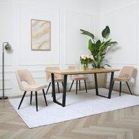 Home Garden Direct Thetis Dining Set - Oak-Effect Table with 4 Boucle Chairs in Beige