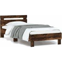 Berkfield Home Bed Frame without Mattress with LED Lights Smoked Oak 90x200 cm in Brown