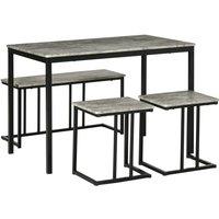 HOMCOM Dining Table Set Concrete Effect Kitchen Table & Chairs in Grey