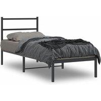 Berkfield Home Metal Bed Frame without Mattress with Headboard Black 75x190cm | Size: 75x190 cm