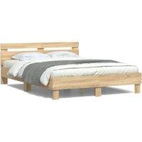 Berkfield Home Bed Frame with LED without Mattress Sonoma Oak 150x200 cm King Size in Brown