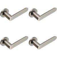 Loops 4x PAIR Flat Faced Straight Handle on Round Rose Concealed Fix Satin Steel in Metallics