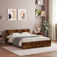 Berkfield Home Bed Frame with Headboard Smoked Oak 140x190 cm in Brown