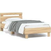 Bed Frame with Headboard and LED Lights Sonoma Oak 90x190 cm Single