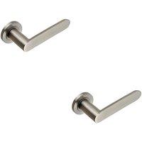 Loops 2x PAIR Flat Faced Straight Handle on Round Rose Concealed Fix Satin Steel in Metallics