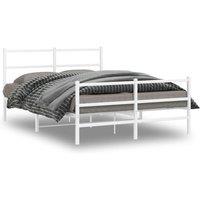 Berkfield Home Metal Bed Frame without Mattress with Footboard White 135x190cm in White | Size: 135x190 cm