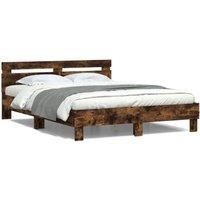 Berkfield Home Bed Frame with LED without Mattress Smoked Oak 150x200 cm King Size in Brown