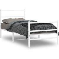 Berkfield Home Metal Bed Frame without Mattress with FootboardWhite 90x190cm in White | Size: 90x190 cm